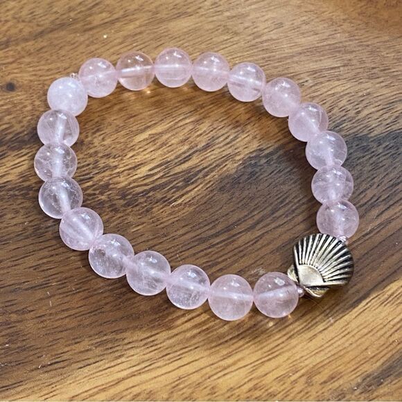 ROSE QUARTZ crystal charm bracelet with shell charm ✨ 7” genuine crystal - Picture 1 of 1
